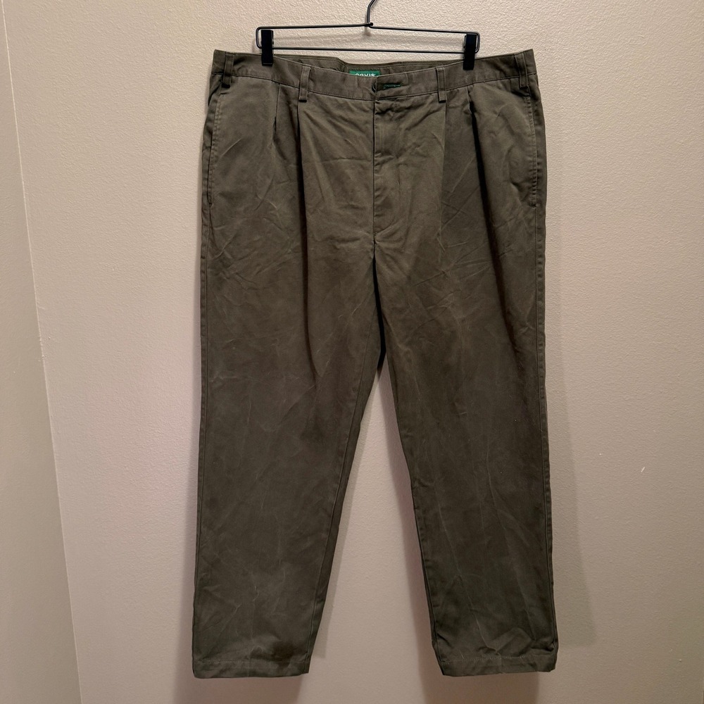 Orvis Men's Pleated Chino Pants Size 42 Olive Green 100% Cotton 42x30